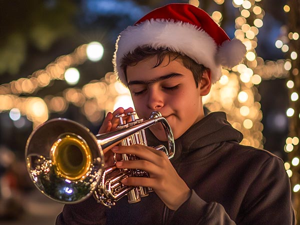 Trumpet player entertains at Yuma Christmas event