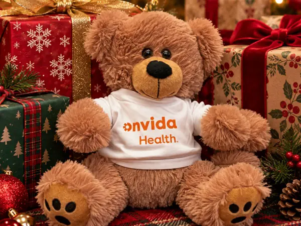 A teddy bear available as a giveaway at Christmas at the Crossing in Yuma.